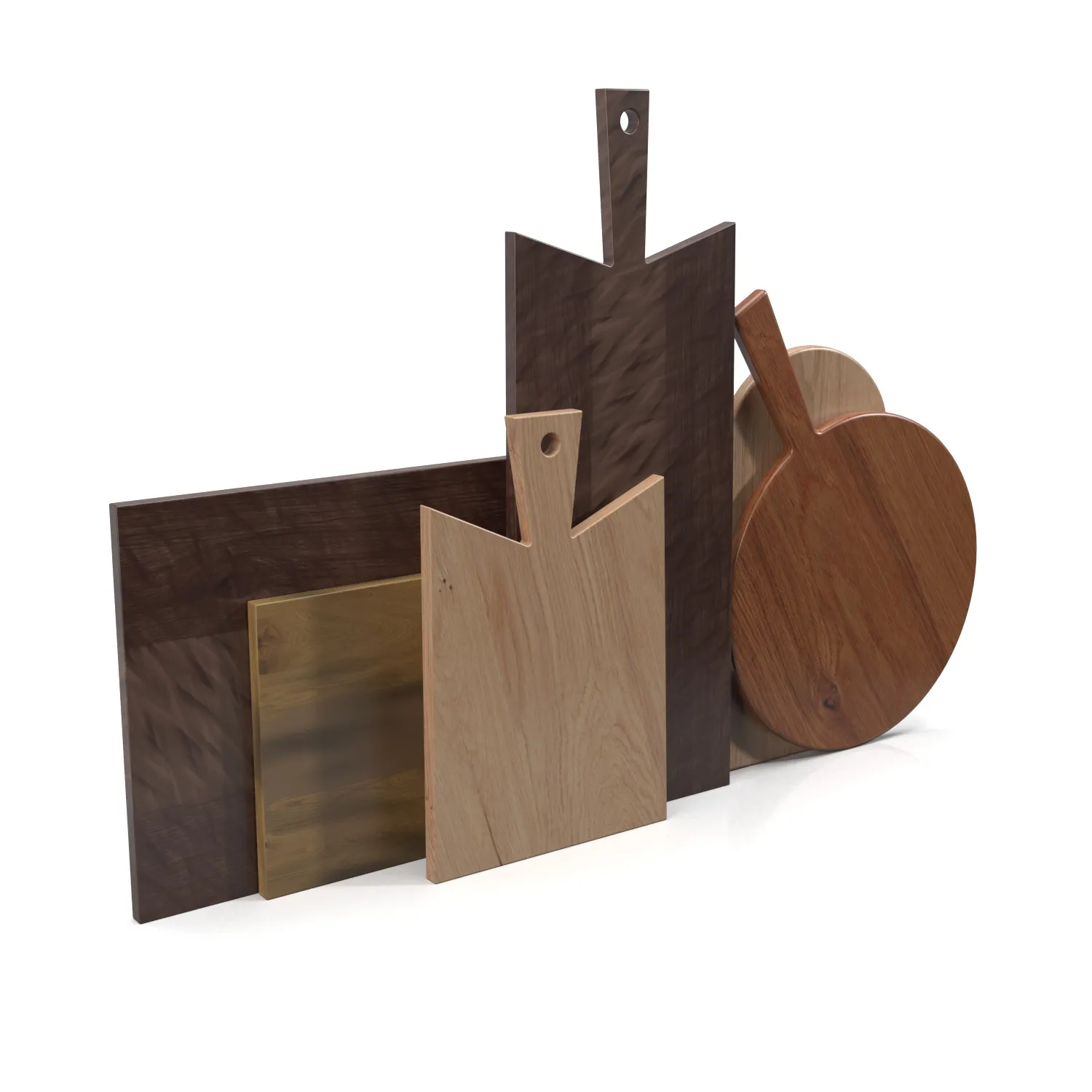 Wooden Set Of 6 Cutting Boards PBR 3D Model_04